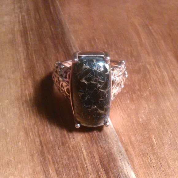 Matrix Silver Shungite 14K Rose Gold Over Copper Ring (Size 8) - Picture 2 of 10